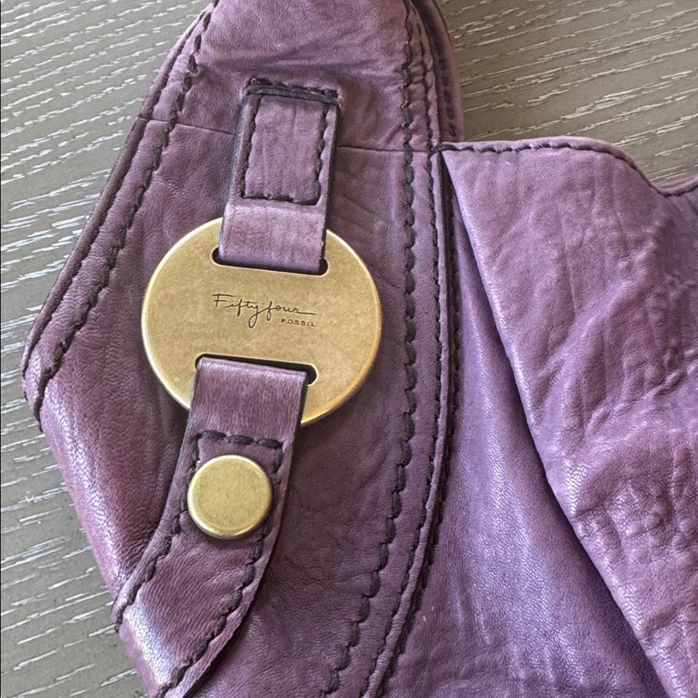 Fossil FIFTY FOUR VINTAGE Hobo Purple Plum Leather Handbag Shoulder Bag Slouchy - Picture 16 of 16